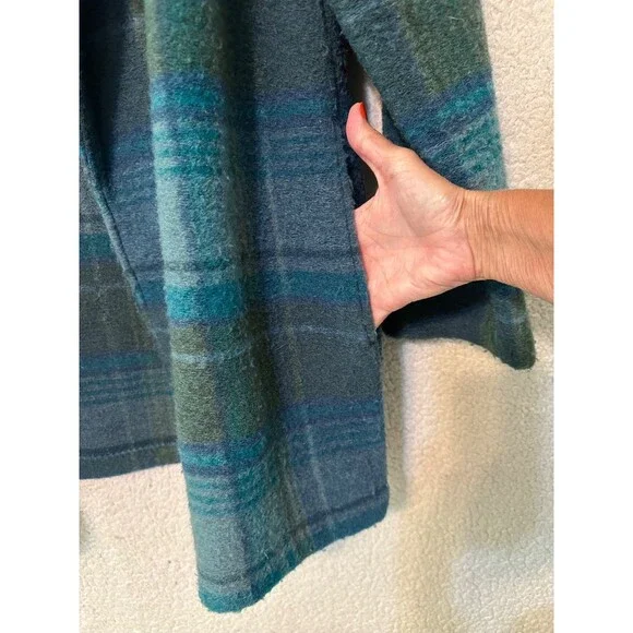 Rachel Zoe Open Front Wool Blend Green Plaid Jacket SZ L‎ - Picture 5 of 11